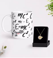 BK Gift Kişiye Özel Fizik Öğretmeni Beyaz Kupa ve Papatya Kolye Hediye Seti-3 (Model 1)