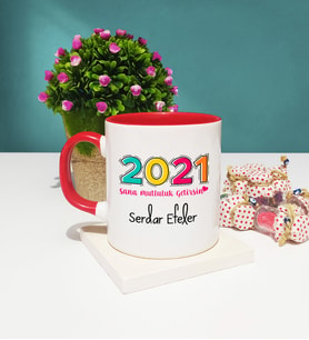 Sana Mutluluk Getirsin 2021 Yılbaşı Hediyesi Kupa Bardak Kırmızı