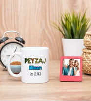 Peyzaj Mimarı Beyaz Kupa Bardak  ve Kırmızı Mini Fotoğraf Çerçevesi