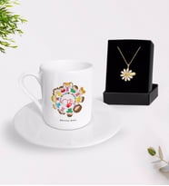 BK Gift Kişiye Özel Çocuk Gelişimi Öğretmeni Türk Kahvesi Fincanı ve İsimli Papatya Kolye Hediye Seti-1 (Model 1)