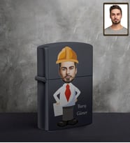 Kişiye Özel Mühendis Karikatürlü UV Baskılı Siyah Benzinli Çakmak Bay-1