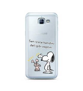 Snoopy Tasarımlı Süper Şeffaf Silikon Telefon Kılıfı Samsung A8 (2016)  