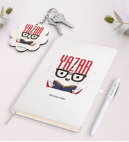 BK Gift Kişiye Özel Yazar Beyaz Defter Kalem ve Anahtarlık Hediye Seti-1 (Model 1)