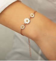 Papatya Silver 925 Ayar Gümüş Üç Papatya Süzme Kadın Bileklik (Rose)