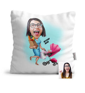 BK Gift Kişiye Özel Ev Hanımı Karikatür  Yastık  1