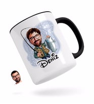 BK Gift Kişiye Özel Erkek Balıkçı Karikatürlü Siyah Kupa Bardak