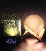 Yıldız Yansımalı Star Master Gece Lambası & Gerçekçi 3D Ay Gece Lambası Hediye Seti (Sarı)