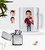 BK Gift Kişiye Özel Baba Kız Karikatürlü Cam Kupa Bardak Benzinli Metal Çakmak Seti-2 (Model 1)