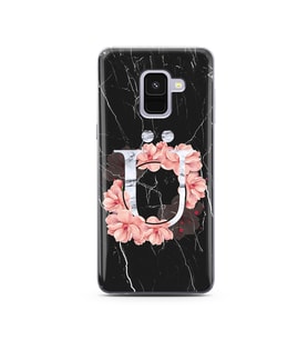 Mermer Çiçekli Harf Tasarım Süper Şeffaf Silikon Telefon Kılıfı Samsung A8 (2018