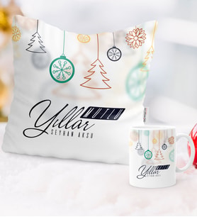 BK Gift Kişiye Özel Yılbaşı Mutlu Yıllar Temalı Yastık Kupa Seti - 15