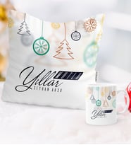 BK Gift Kişiye Özel Yılbaşı Mutlu Yıllar Temalı Yastık Kupa Seti - 15