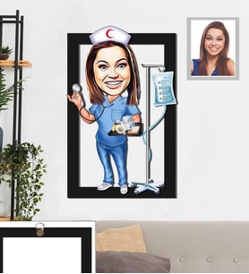 Kişiye Özel Hemşire Karikatürlü 3D Ahşap Tablo 30x47 Bayan-4