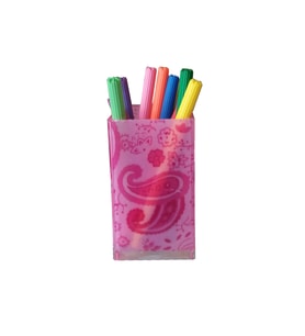 KIR70317D2	KALEMLİK PEMBE KUMAŞ DESENLİ OFİS GERECİ 6X6X12CM 300ML