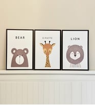 Aslan Zürafa Ayı Tasarımlı Çocuk Odası Duvar Panosu 3'lü Set
