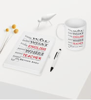 BK Gift Kişiye Özel İngilizce Öğretmeni Temalı Beyaz Defter Kalem Kupa Seti - 7
