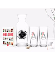 BK Gift Kişiye Özel Renkli Baskılı Harf ve İsim Tasarımlı İkili Rakı Bardağı Karaf ve Cep Kitabı Hediye Seti-3 (Model 1)