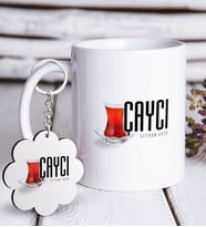 BK Gift Kişiye Özel Mesleki Çaycı Beyaz Kupa ve Anahtarlık Hediye Seti (Model 1)