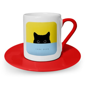 BK Gift Kişiye Özel Black Kitty Tasarımlı Kırmızı Türk Kahvesi Fincanı  1