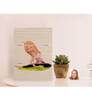 BK Gift Kişiye Özel Kadın Yoga Karikatürlü Otantik Masaüstü Ahşap Palet Çerçeve-1 (Beyaz)