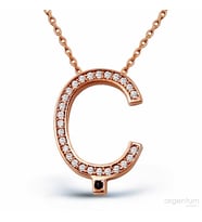 Zirkon Taşlı Gümüş Ç Harfi Kolye - N089301 (Rose)