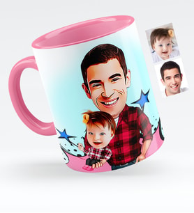 BK Gift Kişiye Özel Baba Kız Karikatürlü Pembe Kupa Bardak  3