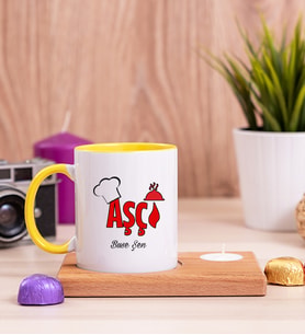 Aşçı Ahşap Altlıklı Mumlu Sarı Kupa Bardak