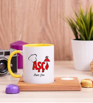 Aşçı Ahşap Altlıklı Mumlu Sarı Kupa Bardak