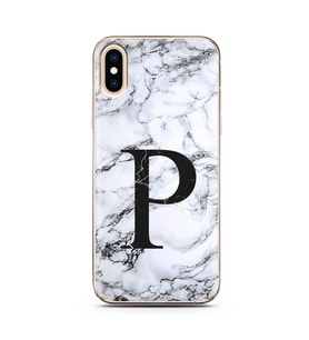 Iphone Xs Max Beyaz Mermer Harf Tasarımlı Telefon Kılıfı P-Harfi 