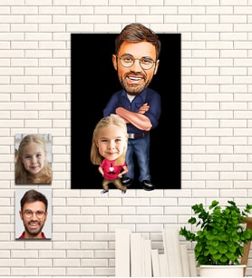 Kişiye Özel  Babalar ve Kızları Aile Babalar Günü  Hediye Karikatür Ahşap Tablo