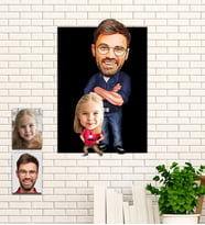 Kişiye Özel  Babalar ve Kızları Aile Babalar Günü  Hediye Karikatür Ahşap Tablo