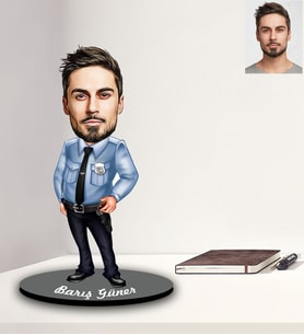 Kişiye Özel Polis Karikatürlü Ahşap Biblo Bay-3