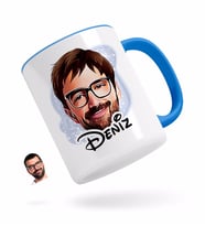 BK Gift Kişiye Özel Erkek Yüz Karikatürlü Mavi Kupa Bardak-1