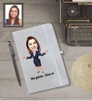 Kişiye Özel Öğretmen Karikatürlü Gri Defter Kalem Hediye Seti  Bayan-4