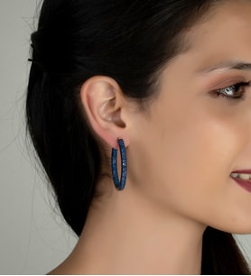 Gümüş Zirkon Taşlı Abiye Günlük Stil Tasarım Küpe (Mavi)