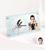 BK Gift Kişiye Özel Bay Avukat Karikatürlü Masaüstü Cam Saat - 3 (Beyaz)