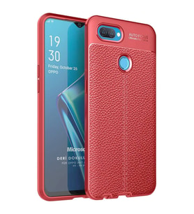 Microsonic Oppo A5S Kılıf Deri Dokulu Silikon Kırmızı