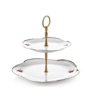 Porio Kırmızı Güllü 2 Katlı Pasta Tabağı 22x16x25h (Kırmızı-Beyaz)