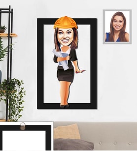 Kişiye Özel Mühendis Karikatürlü 3D Ahşap Tablo 30x47 Bayan-1
