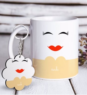 BK Gift Kişiye Özel Sevgililer Günü Beyaz Kupa ve Anahtarlık Hediye Seti-100 (Model 1)
