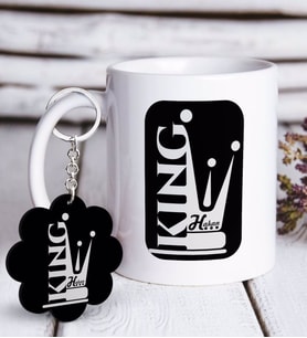 BK Gift Kişiye Özel King Beyaz Kupa ve Anahtarlık Hediye Seti (Model 1)