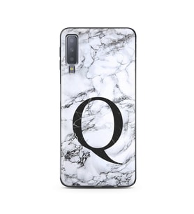 Samsung A7 (2018) Beyaz Mermer Harf Tasarımlı Telefon Kılıfı Q-Harfi 