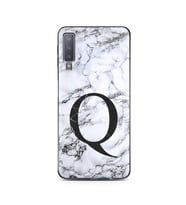 Samsung A7 (2018) Beyaz Mermer Harf Tasarımlı Telefon Kılıfı Q-Harfi 
