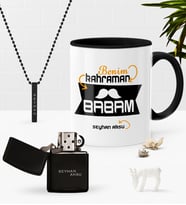 BK Gift Kişiye Özel Benim Kahraman Babam Siyah Kupa Benzinli Çakmak Kolye Seti (Model 1)