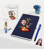 BK Gift Kişiye Özel Bayan Avukat Karikatürlü Lacivert Defter Kalem Kupa Seti - 4 (Model 1)