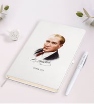 BK Gift Kişiye Özel Atatürk Temalı Beyaz Defter ve Kalem Hediye Seti-12