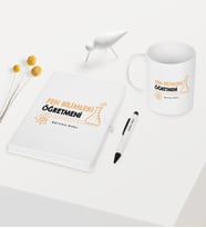 BK Gift Kişiye Özel Fen Bilimleri Öğretmeni Temalı Beyaz Defter Kalem Kupa Seti - 4