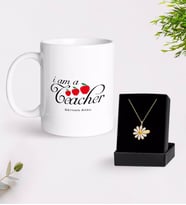 BK Gift Kişiye Özel Sınıf Öğretmeni Beyaz Kupa ve Papatya Kolye Hediye Seti-6 (Model 1)