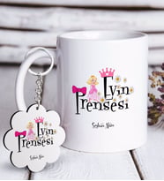BK Gift Kişiye Özel Evin Prensesi Beyaz Kupa ve Anahtarlık Hediye Seti-3 (Model 1)