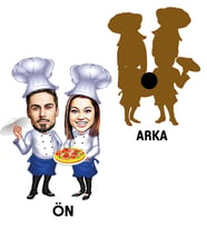 Kişiye Özel Aşçı Sevgili Karikatürlü Ahşap Magnet Model-1