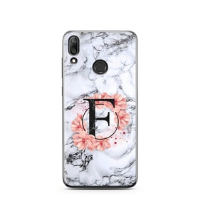 Mermer Çiçekli Harf Tasarım Süper Şeffaf Silikon Telefon Kılıfı Huawei Y7 2019 F